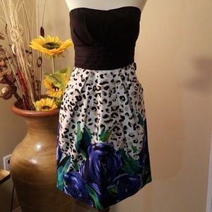 Black Strapless Multiprint Dress